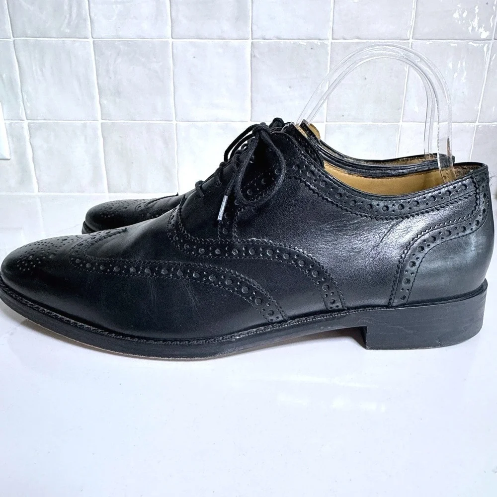 Cole Haan Cambridge‎ Wingtip Oxford Men 10.5 Black Leather Brogue Dress Shoe